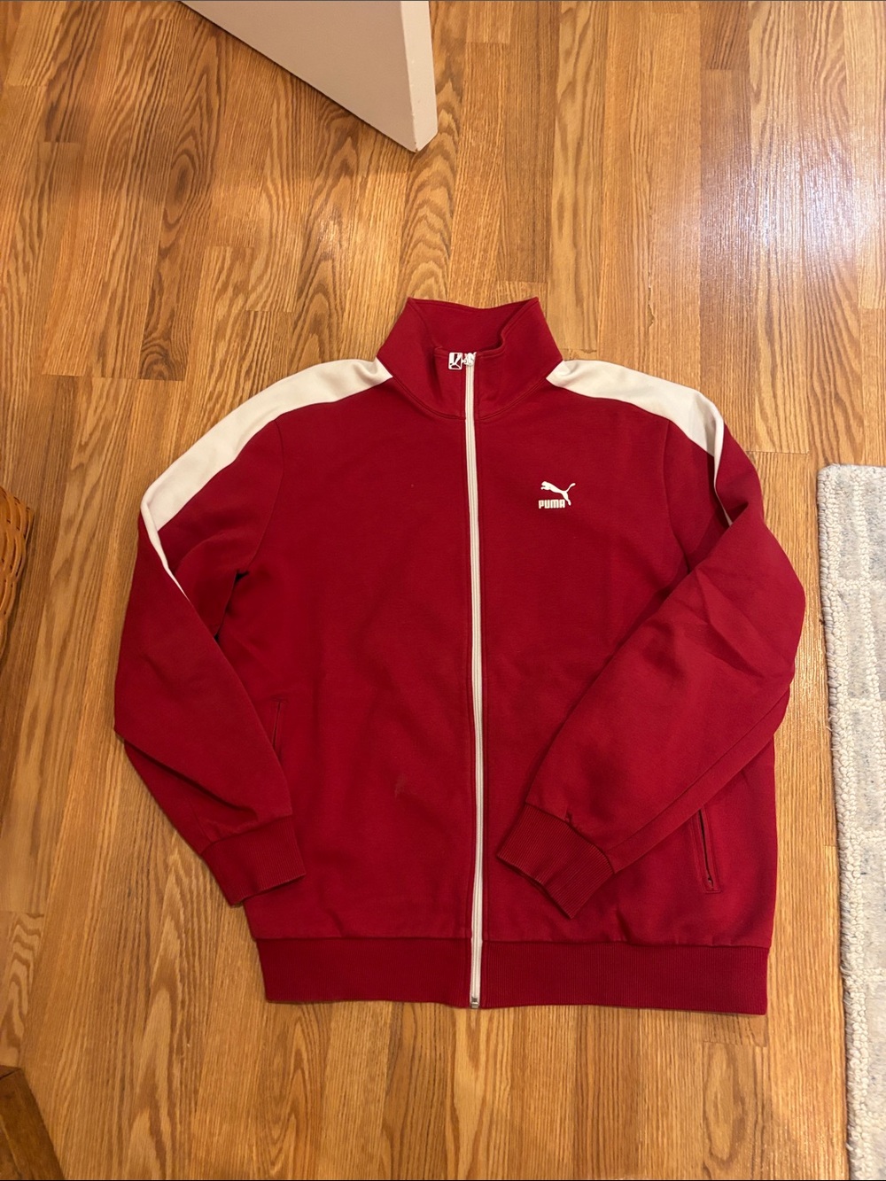 Puma Red Bomber style zip sweatshirt with White Shoulder Panels